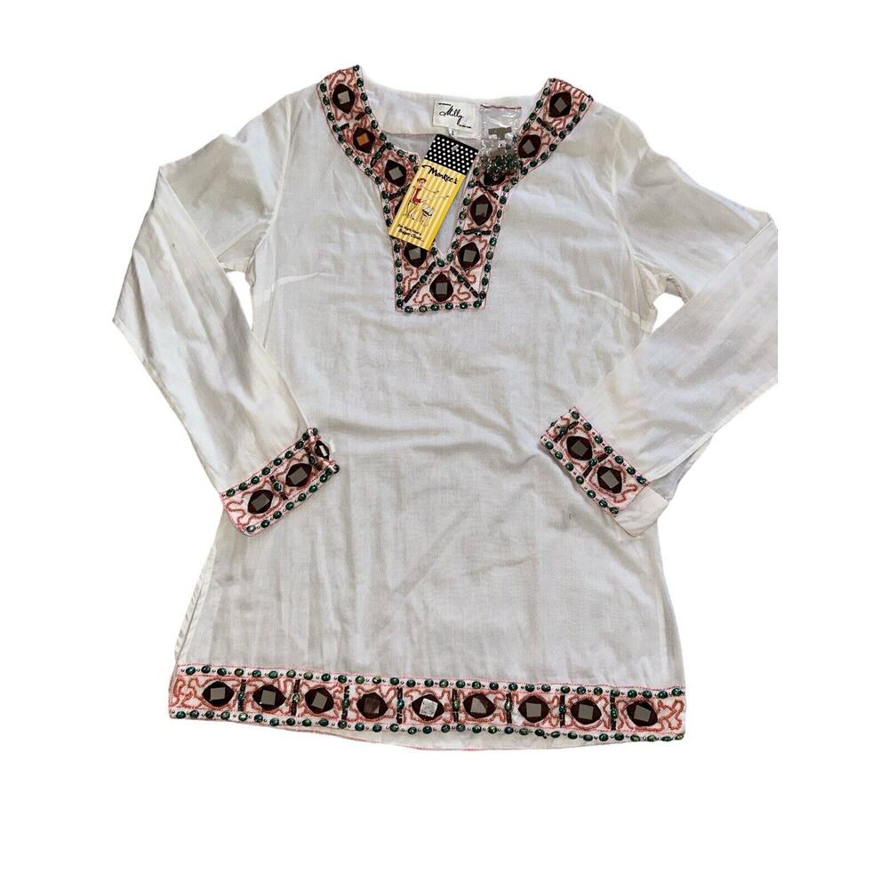 Milly New York Tunic Top NWT white/cream Jewels Mirror Embellished‎ Sz 2 $274